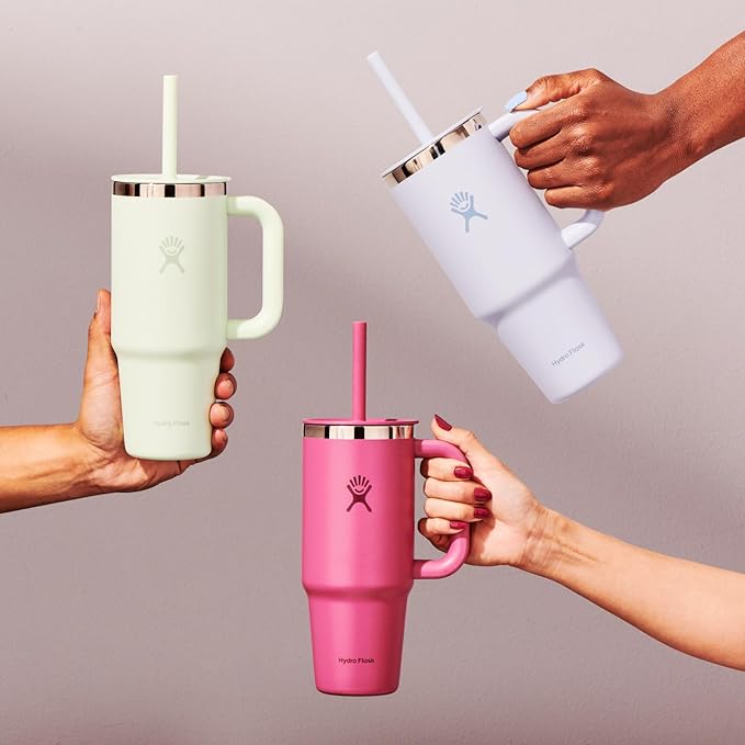Hydro Flask Travel Tumbler with Handle, Lid and Straw - Insulated Stainless Steel in 24 Oz Cascade