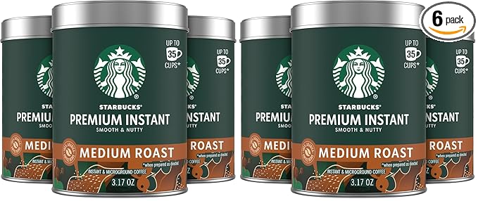 Starbucks Premium Instant Coffee, Medium Roast Coffee, Arabica Beans, Three 3.17 oz Tins (Pack of 2)