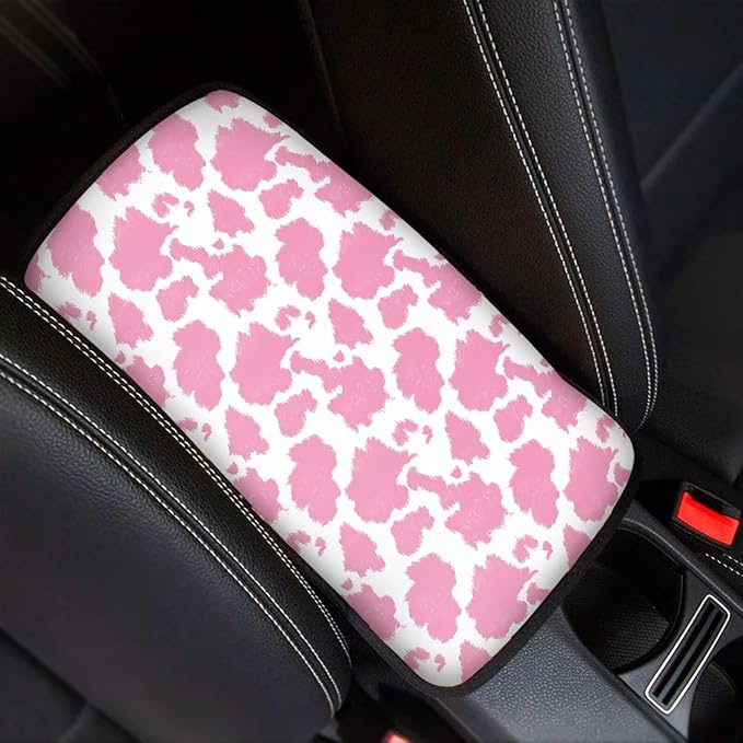 Mintutlipy Pink Cow Car Center Console Cover Car Storage Box Mat Anti-Scratch Armrest Cushion Protector for Dogs Pets