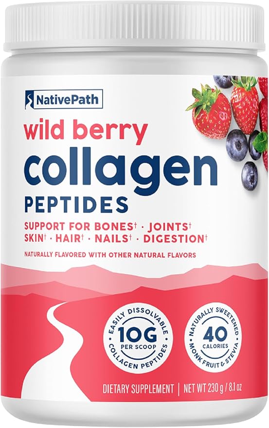 NativePath Wild Berry Collagen Peptides Powder - 10g Grass-Fed Type 1 & 3, 23 Servings - for Hair, Skin, Nails & Joints - Keto & Paleo, No Gluten, No Dairy (8.1 oz)