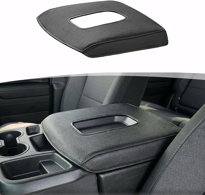 Center Console Armrest Cover for 2019-2026 Chevy Silverado/GMC Sierra 1500 2500 3500 HD, PU Leather Middle Console Lid Protector Arm Rest Cushion Anti-Scratch Thick Pad (Jump Seat Only)
