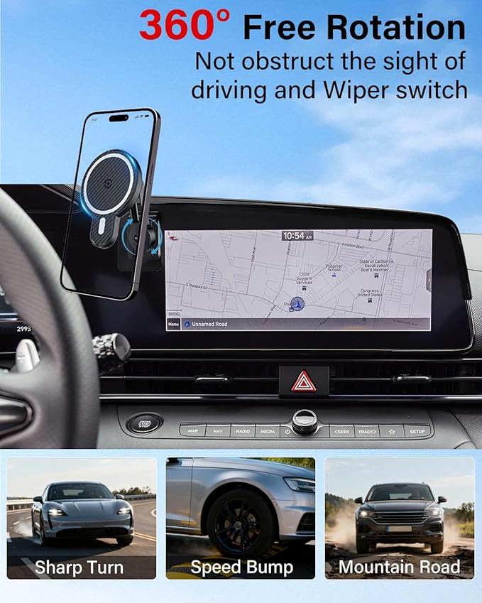 Car Phone Holder for Hyundai Elantra 2021- 2025 SE/SEL/Sport/Limited/N Line Accessories Custom 8-Inch/10.25-Inch Screen Magnetic 15W Fast Wireless Charger Car Phone Mount 360° Rotating Extension Rod