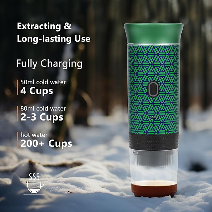 Coffee Maker Gift Set for Camping,Battery Powered Portable Electric Espresso Machine, Rechargeable Coffee Maker Self Heating Ground Coffee Capsule for RV, Hiking (Green mix Black)