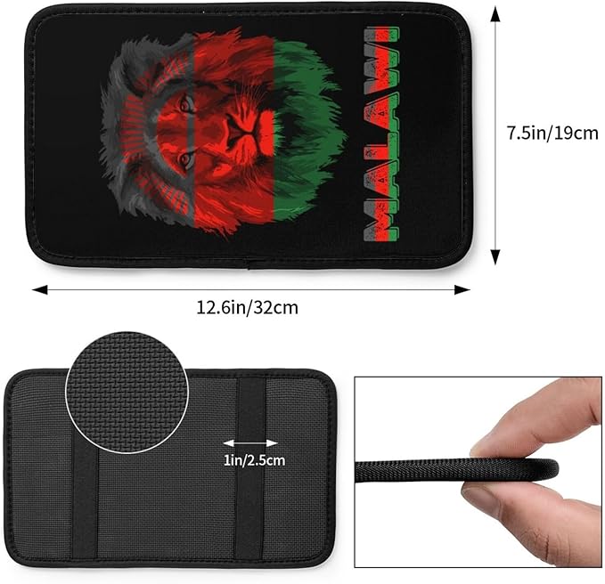 Vintage Malawi Malawian Flag Lion Head Auto Center Console Armrest Cover Car Handrail Box Cushion Pad Mat Universal Fit Most Vehicle Sedan Truck SUV Soft Comfort Decor Accessories