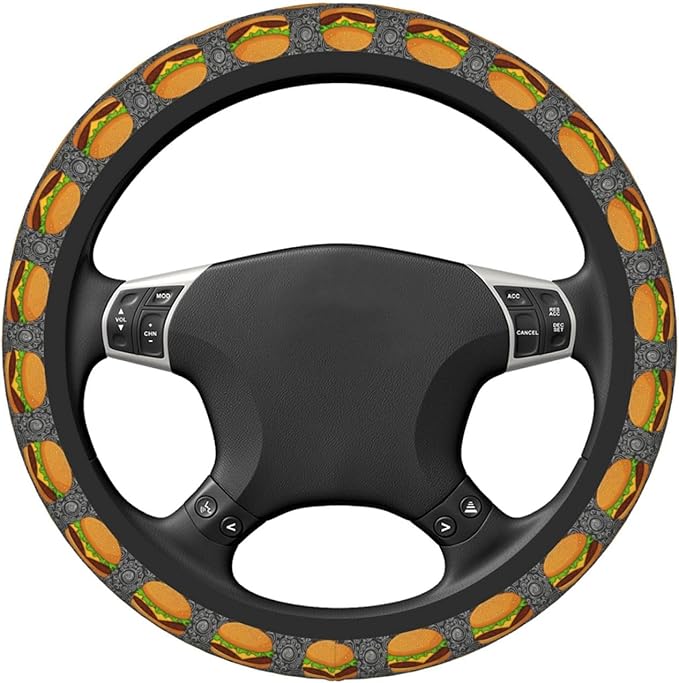 Elastic Steering Wheel Cover, Cheeseburger Universal 15 Inch Non-Slip Breathable Steering Wheel Protector, Car Accessories Fit Auto, Suvs, Truck, Sedans