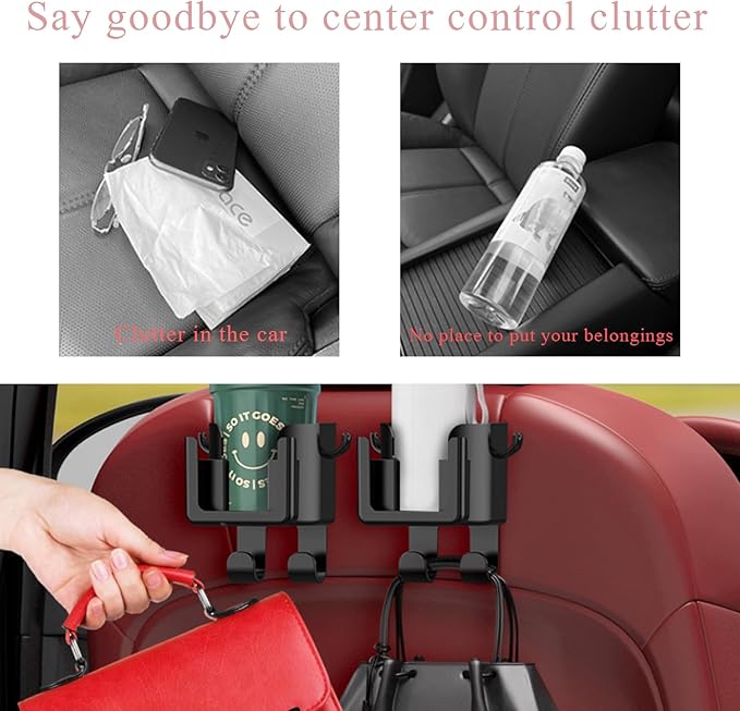 Headrest Cup Holder for Back Seat, Multifunctional Auto Drink Cup Holder with Phone Holder & Purse Hooks, 3 in 1 Hanging Cup Holder Universal Backseat Organizer for Vehicles