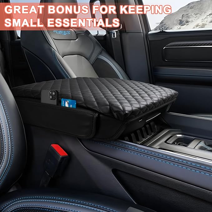 Center Console Cover for 2021-2026 Ford Bronco Center Console Armrest Cover PU Leather for Ford Bronco Armrest Cushion Pad Cover for 2021-2026 Ford Bronco Accessories with Side Pockets