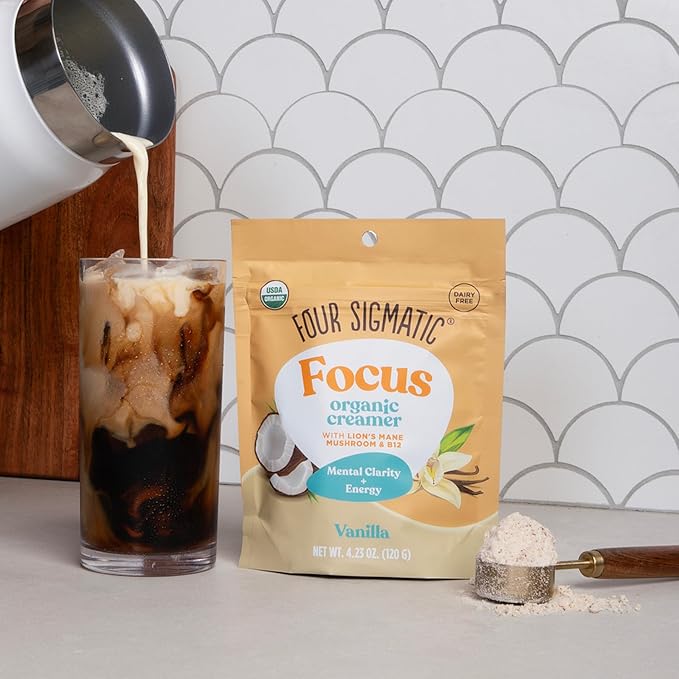Four Sigmatic Focus Vanilla Coffee Creamer | Organic Non Dairy Coffee Creamer with Lion’s Mane and Vitamin B12 | Vanilla, 4.23 oz