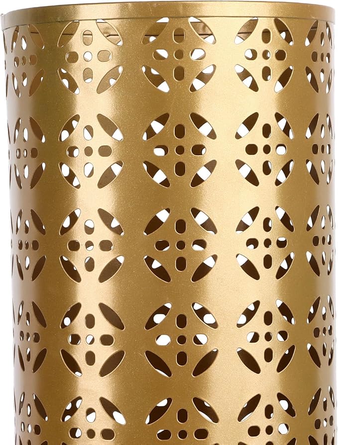 Zerodis Large Round Hollow Design Metal Umbrella Holder, Stylish Gold Finish Steel Umbrella Stand for Entryway, Home Office, and Outdoor Use (M)
