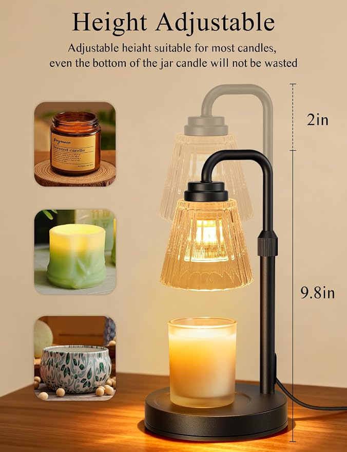 Candle Warmer Lamp with Timer, Dimmable Candle Warmer for Jar Candles, Height Adjustable Wax Melts Warmer, Birthday Gifts for Women Mom, House Warming Gifts New Home Decor