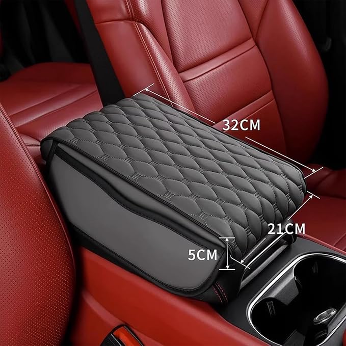 Car Center Console Cushion Pad for Kia EV9/EV9 GT-Line 2023-2025, Leather Armrest Box Pad Armrest Cover Arm Rest Cover Pad with 2 Storage Bags Waterproof for Most Vehicles Vehicles SUVs