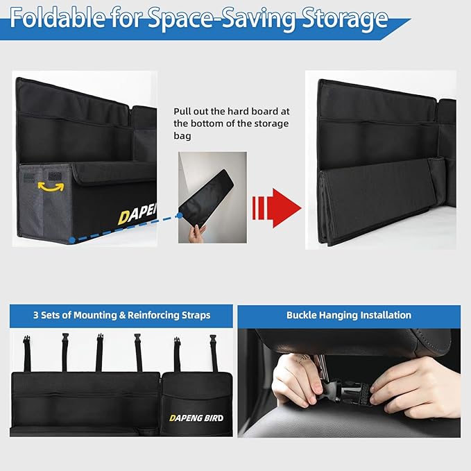 Deluxe Car Trunk Organizer For SUV, Backseat Hanging Large Storage With Collapsible And Multiple Pockets For Storage Car Trunk Storage Box Sturdy Space Saver Frees Trunk -Internal waterproofing