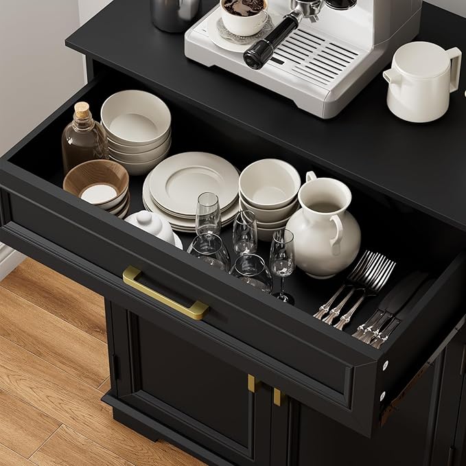 Kitchen Storage Cabinet with Drawer, Buffet Cabinet with Storable Door, Modern Floor Sideboard, for Living Room, Entryway,Black