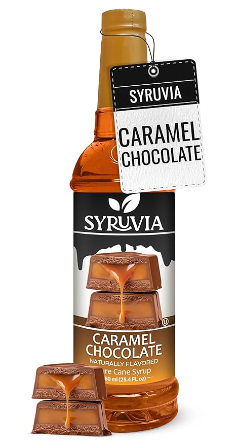 Syruvia Coffee Syrup, Caramel Chocolate Flavored Syrup for Drinks, Lattes and Desserts – 25.4 fl oz