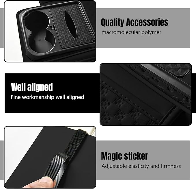 Hovom Car Center Console Armrest Pillow, 13.78"×7.48"×2.76" Leather Arm Rest Cover for Cars, Multifunctional Auto Armrest Cushion Pad with Pocket, Tissue Box & Cup Holder, Car Accessories (Black)