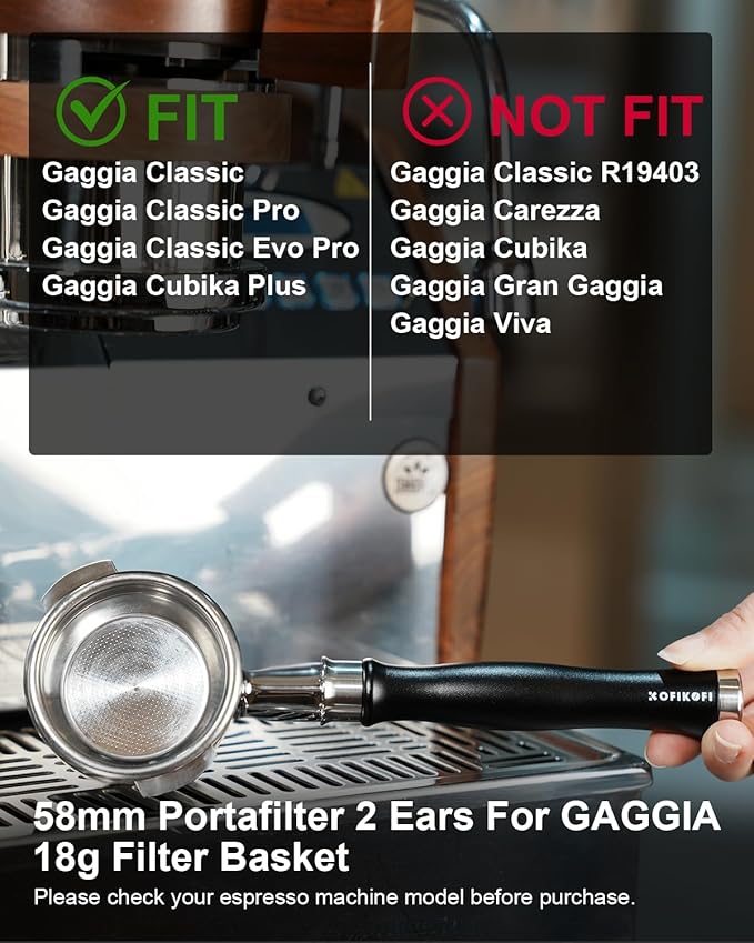 58mm Bottomless Portafilter For Gaggia, 2 Ears Flat Naked Portafilter Fits Gaggia Espresso Coffee Machines with Anodized Aluminum Handle, Stainless Steel Head,18g Filter Basket, Puck Screen Included