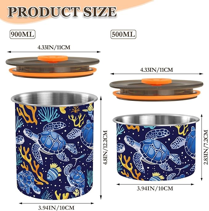 ALAZA Sea Turtle Coral Fish Airtight Coffee Bean Canister Customed 500ml Food Storage Containers with Lids For Gournd, Tea, Sugar, Flour, Rice, Cereal, Candy Cookie Jar