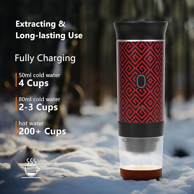 Coffee Maker Gift Set for Camping,Battery Powered Portable Electric Espresso Machine, Rechargeable Coffee Maker Self Heating Ground Coffee Capsule for RV, Hiking (Red)