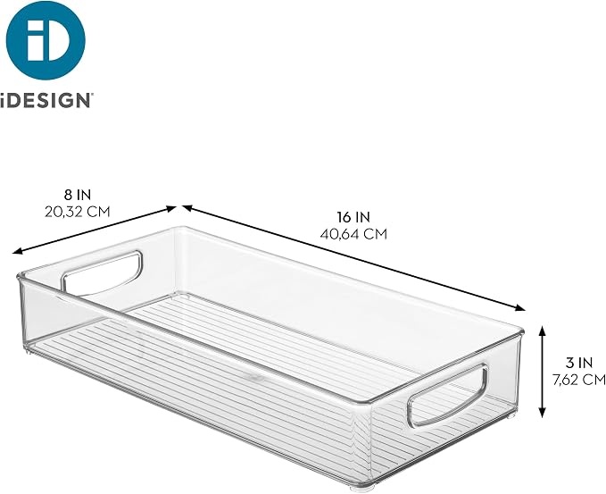 iDesign Stackable Clear Plastic Extra Long Pantry Organizers and Cabinet Storage Bins for Kitchen, 4-Pack