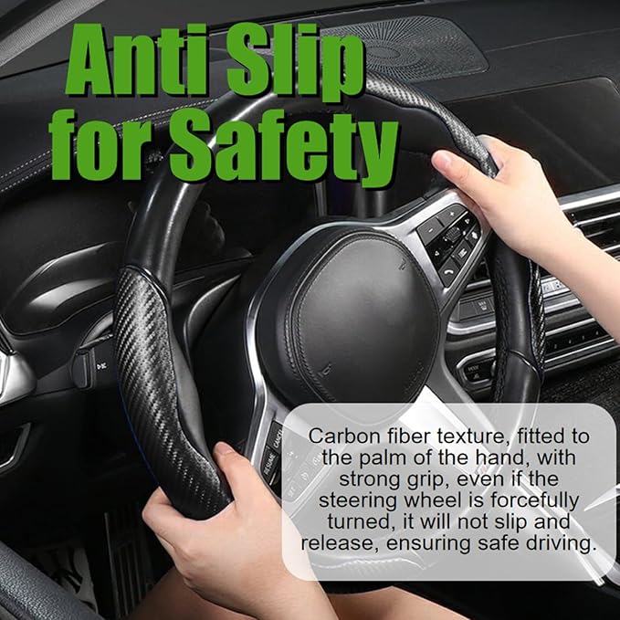 WSSROGY 3 Pack Anti-Skid Segmented Carbon Fiber Car Steering Wheel Cover Protector Universal for Most Car Wheel (Black)