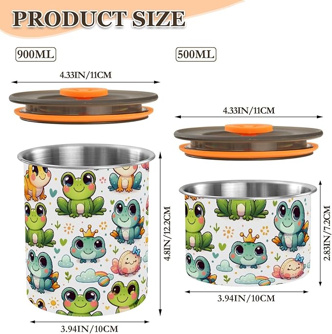 ALAZA Cute Cartoon Frog Kitten Cats Airtight Coffee Bean Canister Customed 900ml Food Storage Containers with Lids For Gournd, Tea, Sugar, Flour, Rice, Cereal, Candy Cookie Jar