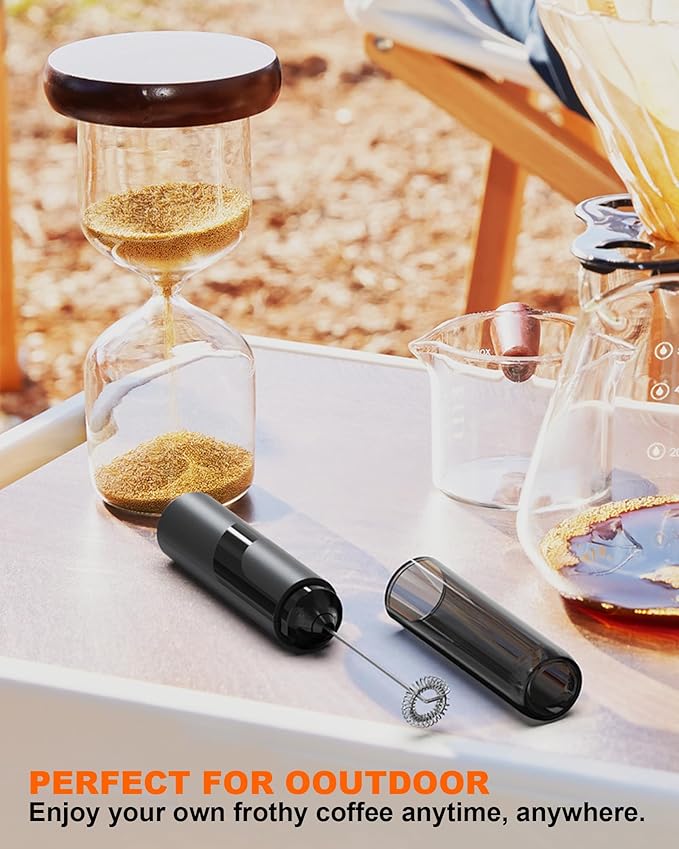 Handheld Milk Frother with Cover, Battery Operated Drink Mixer Handheld Easy to Carry Electric Frother Wand For Coffee, Latte, Cappuccino, Frappe Drink, Hot Chocolate, Black