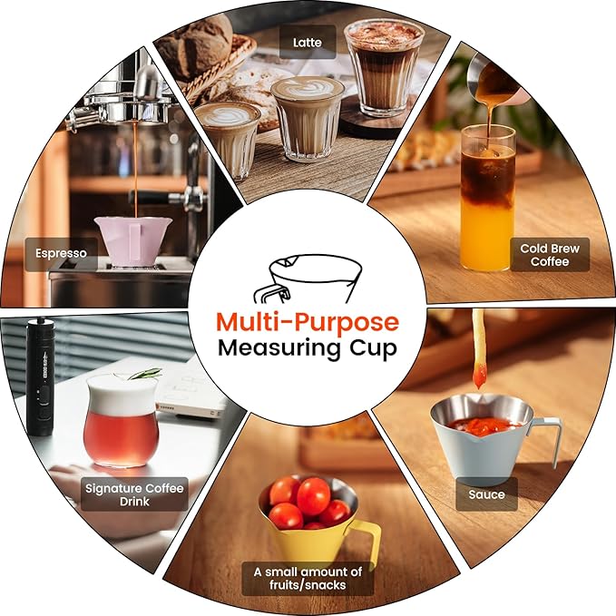 MHW-3BOMBER Espresso Measuring Cups, Double Spouts Stainless Steel Espresso Pour Cup, Espresso Shot Cups with Handle Scale, Metal Measuring Cups with V-Shaped Mouth, 3.4OZ/100ML Pink G5669-OS