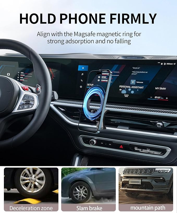Car Phone Holder for 2025-2026 BMW X3X3M/2024-2025 X5X5M/X6/X6M/2023-2026 X7/X7M Accessories, 360° Rotation Phone Mount Compatible with MagSafe, Cell Phone Holder Does Not Affect Air Vent