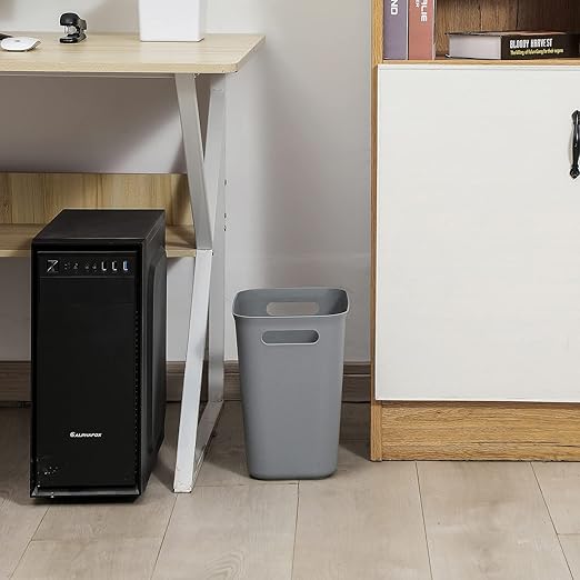 UUJOLY Plastic Trash Can Wastebasket, Garbage Container Basket for Bathrooms, Kitchens, Offices, Kids Rooms, Grey, 3.5 Gallon, 2 Pack