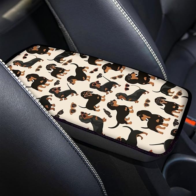 Dachshund Center Console Cover Soft Armrest Console Cover Soft Auto Armrest Console Cover Protect from Pet Claws Universal Fit for Auto Truck Van SUV
