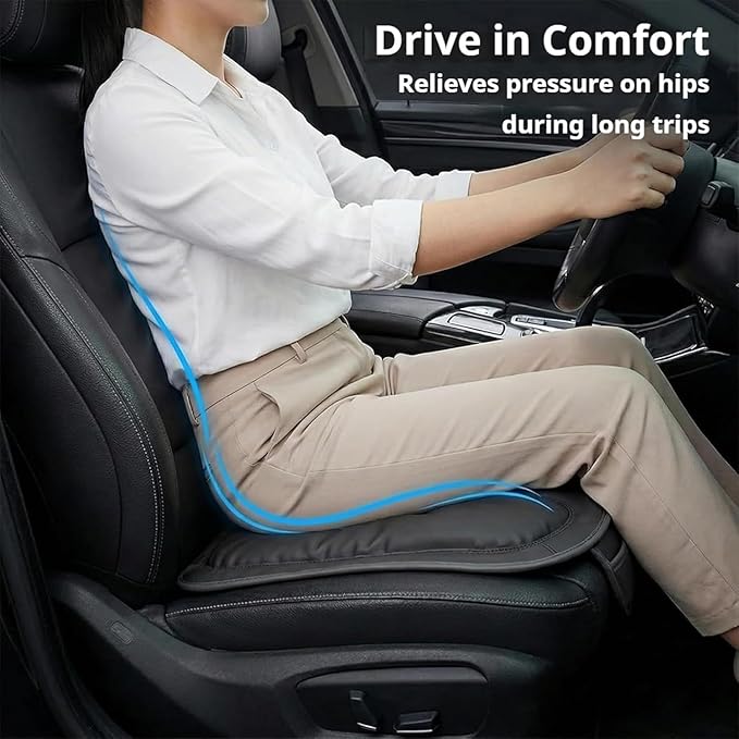 Skin-Friendly & Dirt-Repellent Leather Seat Cushions, 2026 Car Seat Cushion for Driving, 1.57" Thick Comfort Seat Protector, Universal Non-Slip Memory Foam Pad for Car (White, Front Seat Cushion)