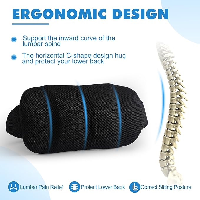 2 Pcs Lumbar Support Pillow for Car Memory Foam for Low Back Pain Relief Adjustable Straps Back Support Pillow for Driving, Office Chair, Wheelchair,SUV, Truck, RV