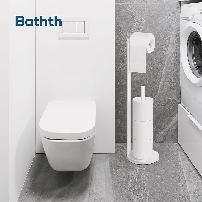 Toilet Paper Holder Stand,Toilet Paper Holder Free Standing,White Toilet Stand Holder for 4 Rolls,Toilet Paper Storage by Bathth