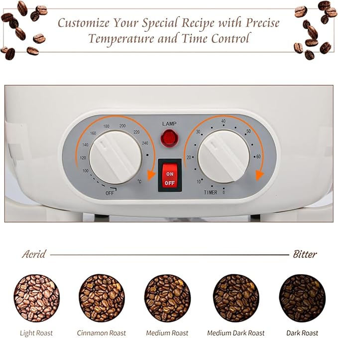 ERICAT Home Coffee Roaster, 800 W Upgrade Coffee Roaster Machine with Clear Glass Cover, 0-240℃ Adjustable Temperature and 750g Coffee Capacity, 60 Minute Intelligent Timeing, for Home and Kitchen