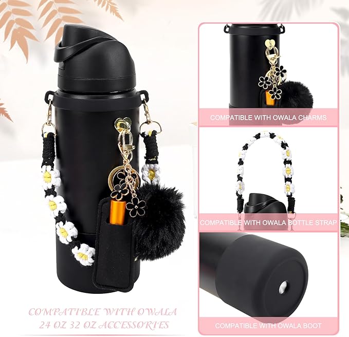 Compatible for Owala Accessories Bundle: Silicone Boot for 24oz & 32oz Bottles, Charms, Handle, Strap, Rubber Bottoms, and Decorative Add-ons for Your Compatible for Owala Water Bottle, Hot Pink