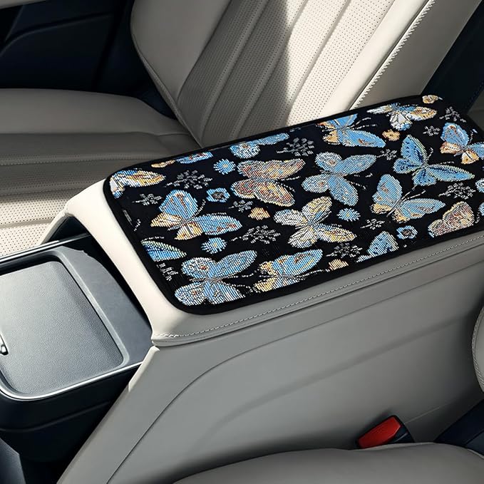 Butterfly Car Center Console Covers, Cute Breathable Scratch & Wear Resistant Vehicle Armrest Cushion Pad, Stylish Automotive Interior Middle Console Protector, Universal Fit