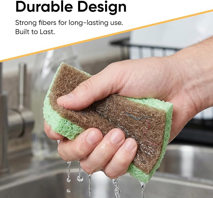 Superio Non-Scratch Cellulose Sponge Scrub Heavy Duty Kitchen Sponges Scrubbers with Scouring Pad (1)