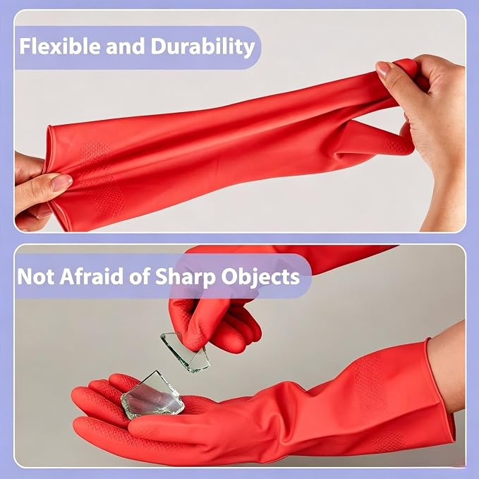 Rubber Kitchen Dishwashing Gloves - 4 Pairs Colorful Reusable Cleaning Gloves for Kitchen Washing Dishes and Household Cleaning(Small, Yellow+Red)