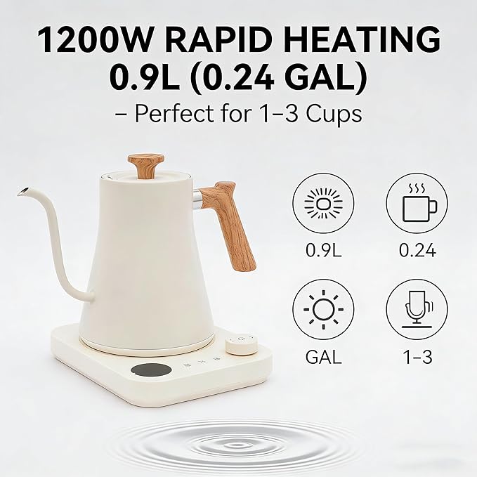 Gooseneck Electric Kettle, Electric Kettles, 1200W, 0.9L Stainless Steel Temperature Control Kettle, Precise Temperature Control for Pour-Over Coffee & Tea Brewing for Pour Over Coffee, Brew Tea