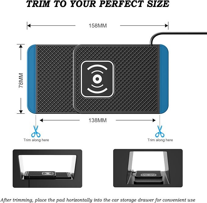 Cord‑Free Charging Pad, 20W Car Charger Pad for Phones, Dashboard & Desk Charging, Phone Charger for Vehicles & Office Use,B Type-C 30cm