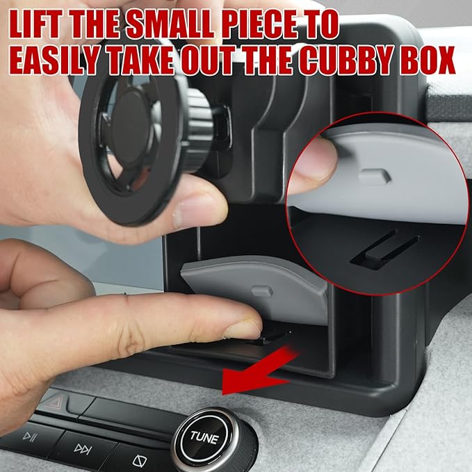 Mabett Magnetic Phone Holder Cubby Insert for Ford Maverick 2022-2024 Accessories, Dash Mount Storage Box Kit (Phone Holder)