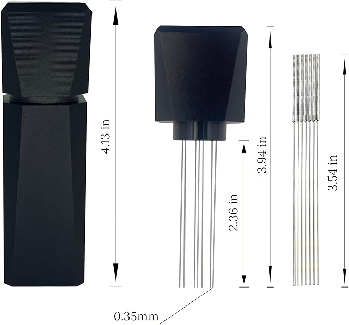 WDT Espresso Distribution Tool, Espresso Wdt Tool for Barista,Aluminum Coffee Stirrer with Stand, 7x 0.35mm Replaceable Needles, Fits 51mm&53mm&54mm&58mm Portafilter (black)