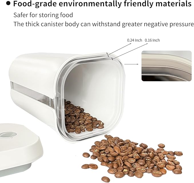 Vacuum Coffee Canister&Food Storage Container with One-click vacuum, Preserves Freshness for Weeks, 12oz Food-grade PC Coffee Vacuum Canister for Ground Coffee & Beans Or spices-white