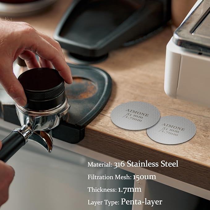 Espresso Puck Screen - Lower Shower Screen Compatible With Espresso Portafilter Filter Basket, Reusable1.7mm Thickness,150μm, 316 Stainless Steel (51MM)