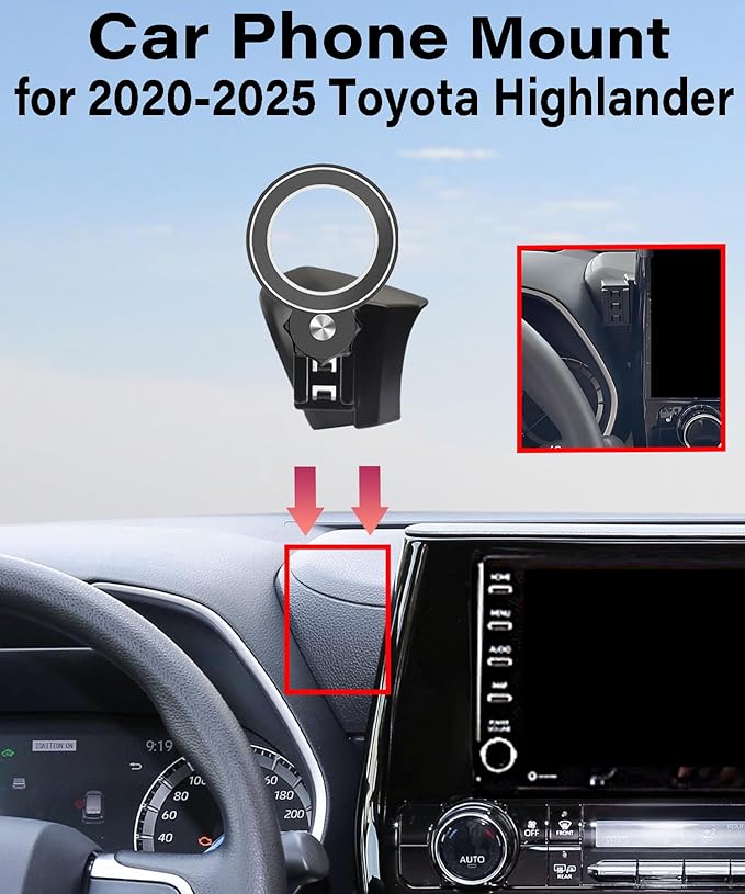 Magnetism Car Phone Holder for Toyota Highlander 2020-2025 Accessories Compatible with MagSafe Hands-Free 360 Degree Rotation Adjustable Cell Phone Mount Does Not Affect Air Vent