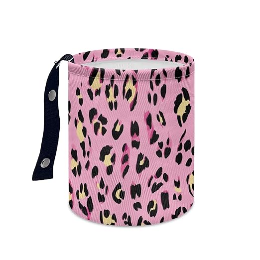 Pink Leopard Print Car Trash Can, Cute Car Trash Bag, Vehicle Trash Can, Multipurpose Trash Bag Hanging, Portable, Waterproof Storage Bag for Cars