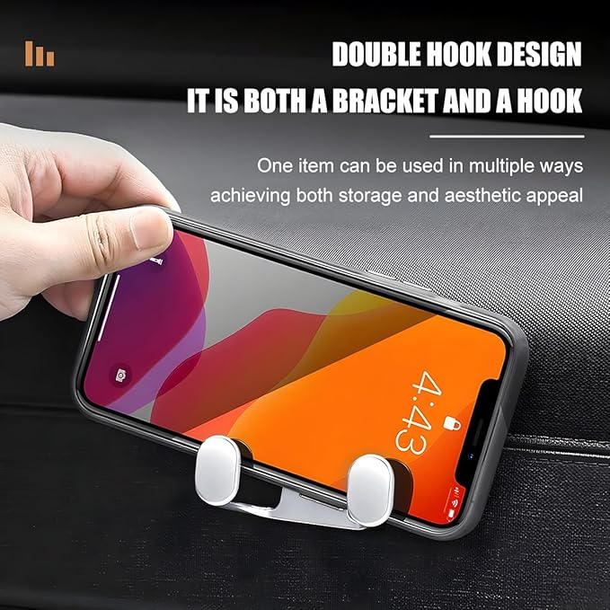 Car Mini Hook, Multifunctional Vehicle Backseat Storage Hanging Double Hook, Self-Adhesive Auto Dashboard Organizer for Earphones Charging Cable, Universal for SUV RV Truck (Silver)