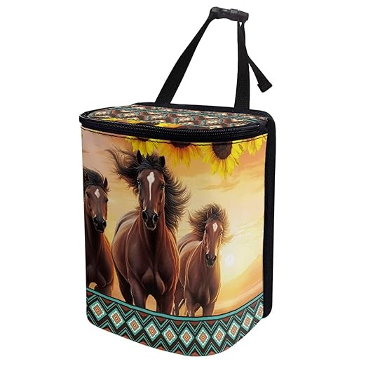 Brown Horse Car Trash Can with Lid,Hanging Leak Proof Garbage Bin for Back Seat,Universal Fit Most Vehicle Truck Interior Accessory