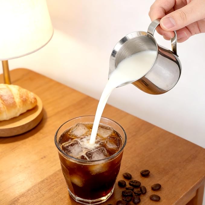 2PCS Stainless Steel Bell Creamer Milk Frother Cup Small Frothing Pitcher for Coffee Barista Cappuccino Shop Restaurant Bakery Kitchen
