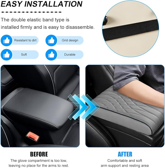 BESULEN Car Center Console Cover, Memory Foam Scratch & Wear Resistant Vehicle Armrest Storage Box Cushion Pad, Auto Interior Middle Console Protector, Universal for Sedan RV Pickup (Grey)